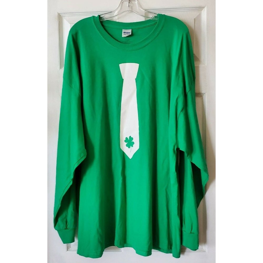 ST. PATRICKS DAY IRISH GREEN WHITE TIE LONG SLEEVE TSHIRT SIZE 4XL NWOT